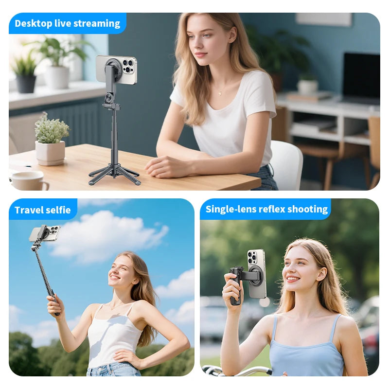 Magnetic Phone Holder 360° Rotation Pocket Selfie Stick With Bluetooth Remote
