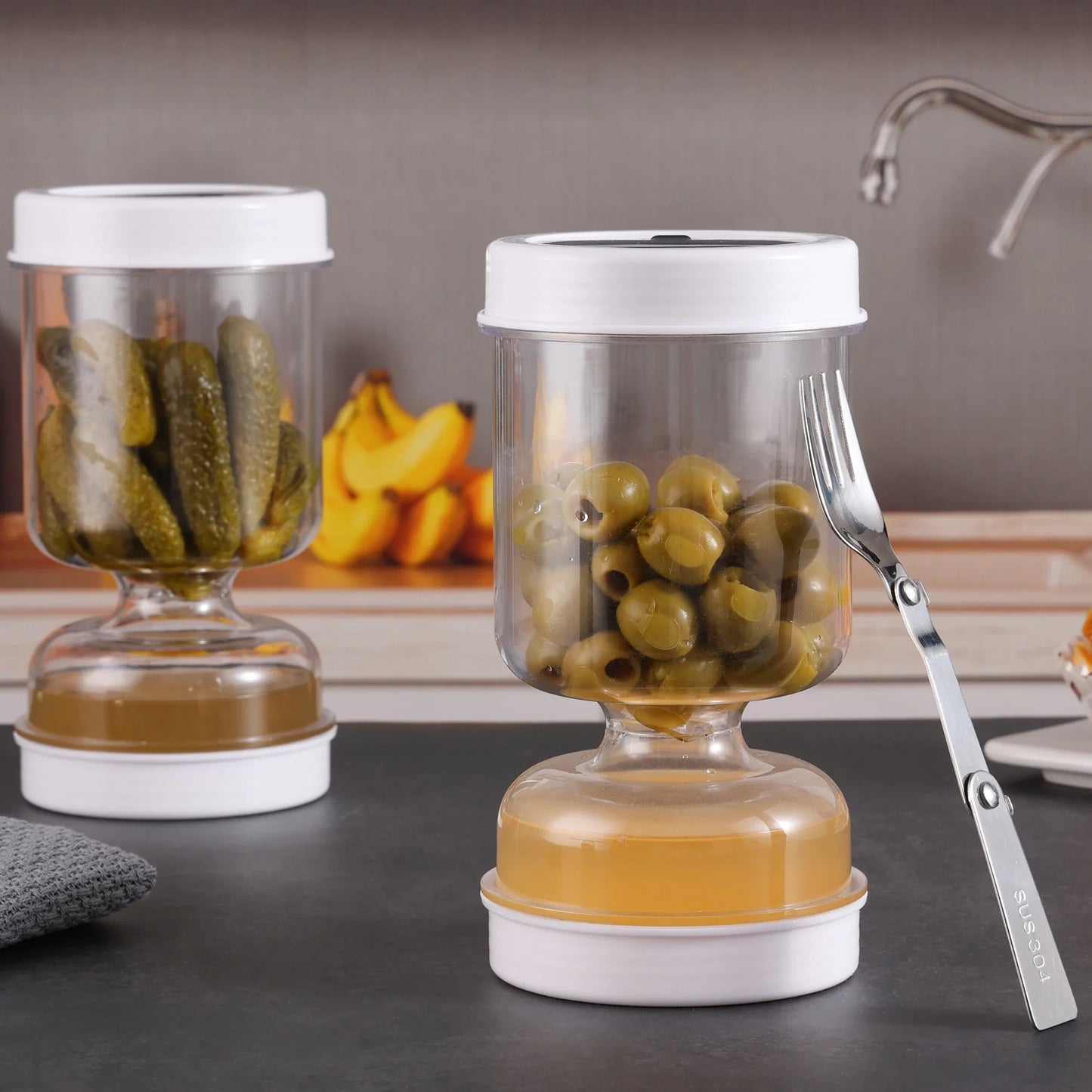 Olive and Pickle Strainer Jar, New Olive Container Hourglass Jar