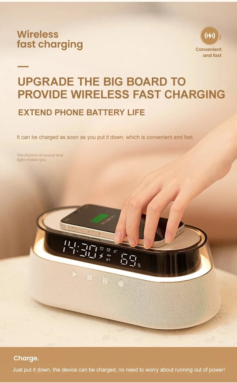 6-in-1 Smart Alarm Clock - 15W Wireless Charger, Bluetooth Speaker....