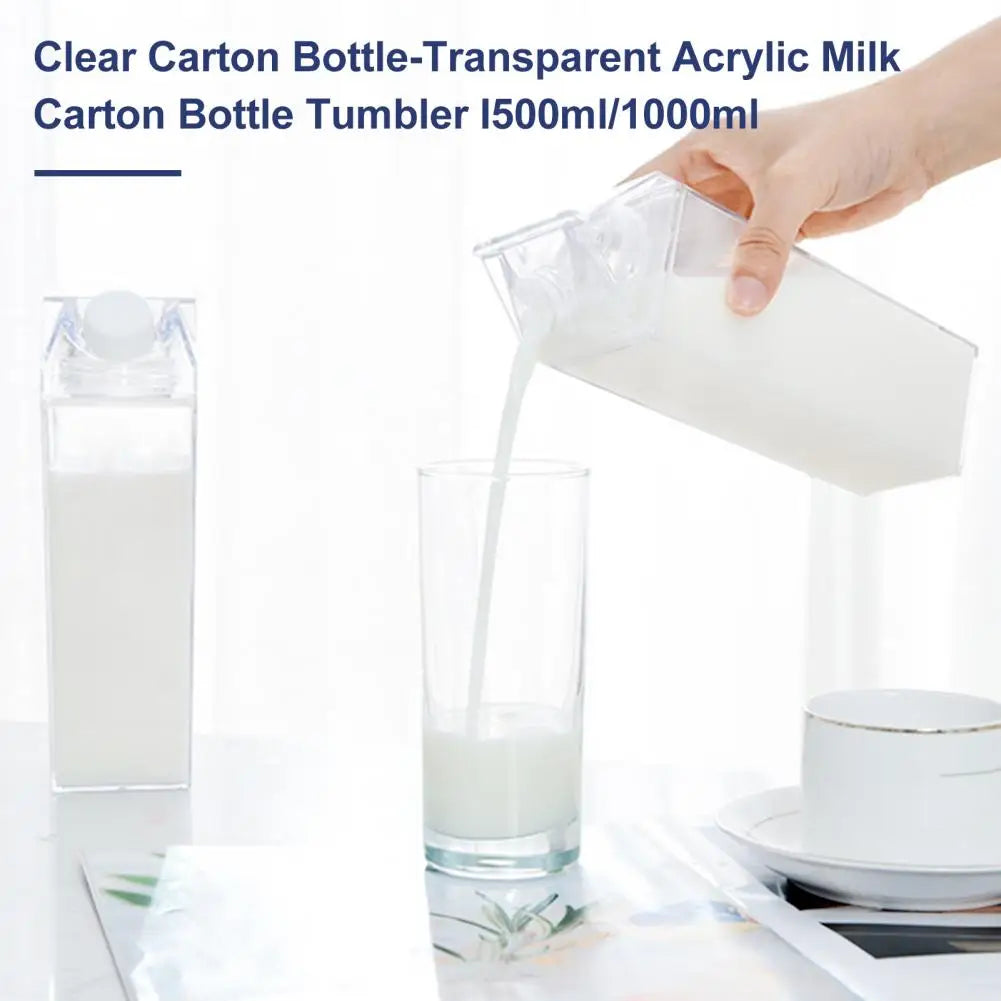 500/1000ml Water Bottle Transparent Large Capacity Square Milk