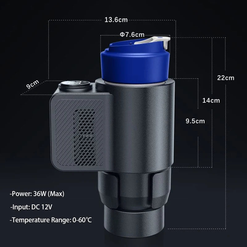 Copo térmico elétrico 2 em 1 para bebidas, café e outras bebidas. Ideal para automóvel, com função de aquecimento e arrefecimento. Perfeito para bebidas com leite.