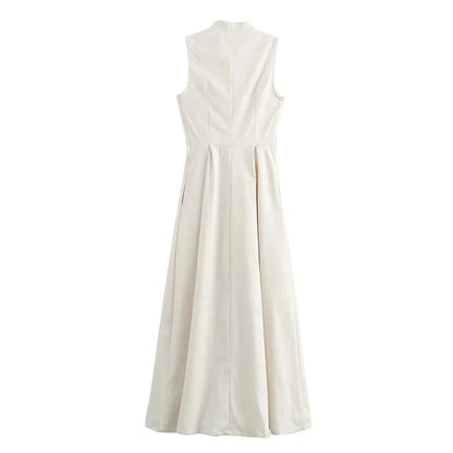 TRAF Vestido comprido com fecho para mulher plissado sem mangas