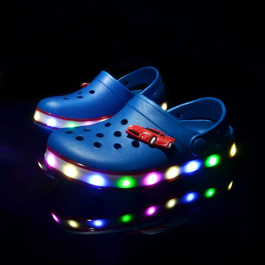 Summer Children Hole Sandals LED Lighted Flashing Light Shoes Boys Girls