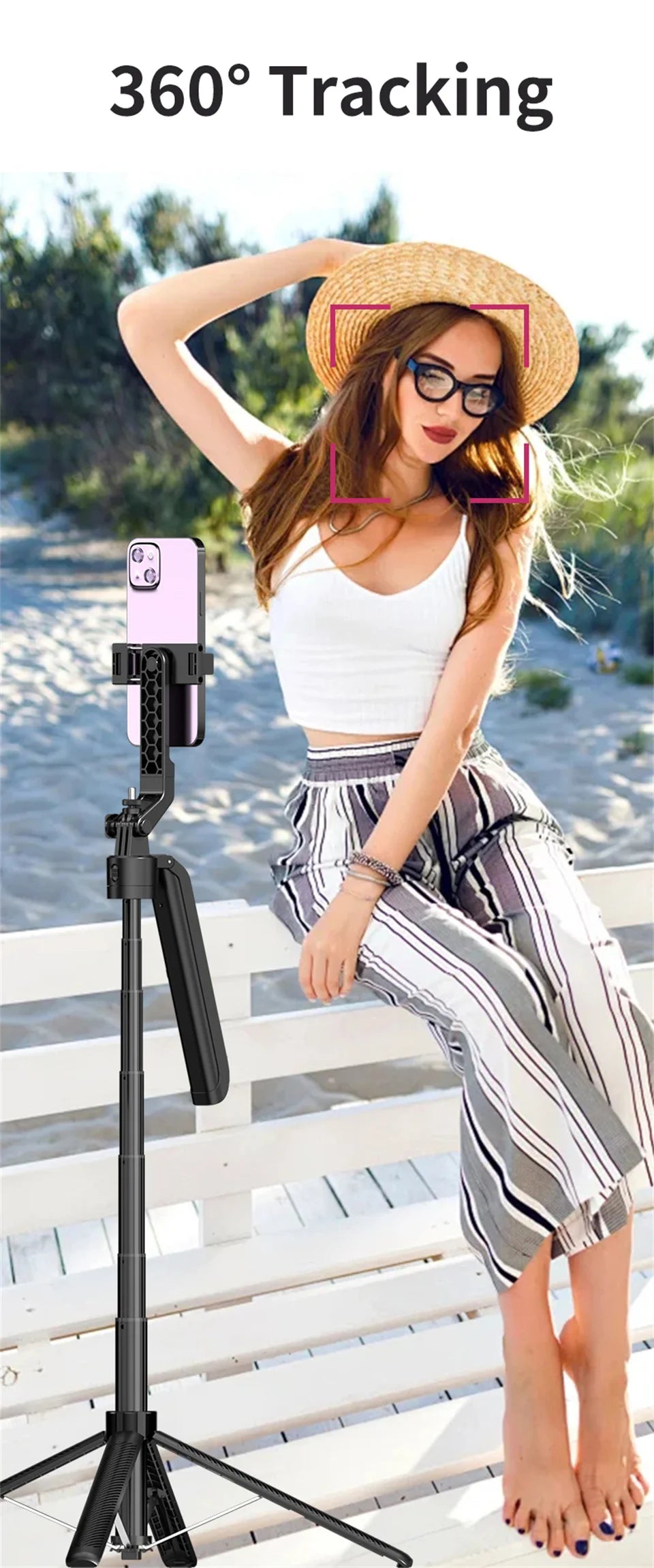 COOL DIER C12 AI Tracking gimbal Trípode Estabilizador de cardán Palo selfi inalámbrico plegable