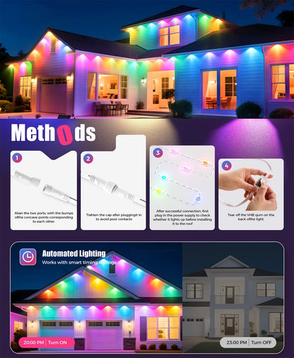 60M Smart RGB Eave Lights App & Remote IP67 Permanent Outdoor LED