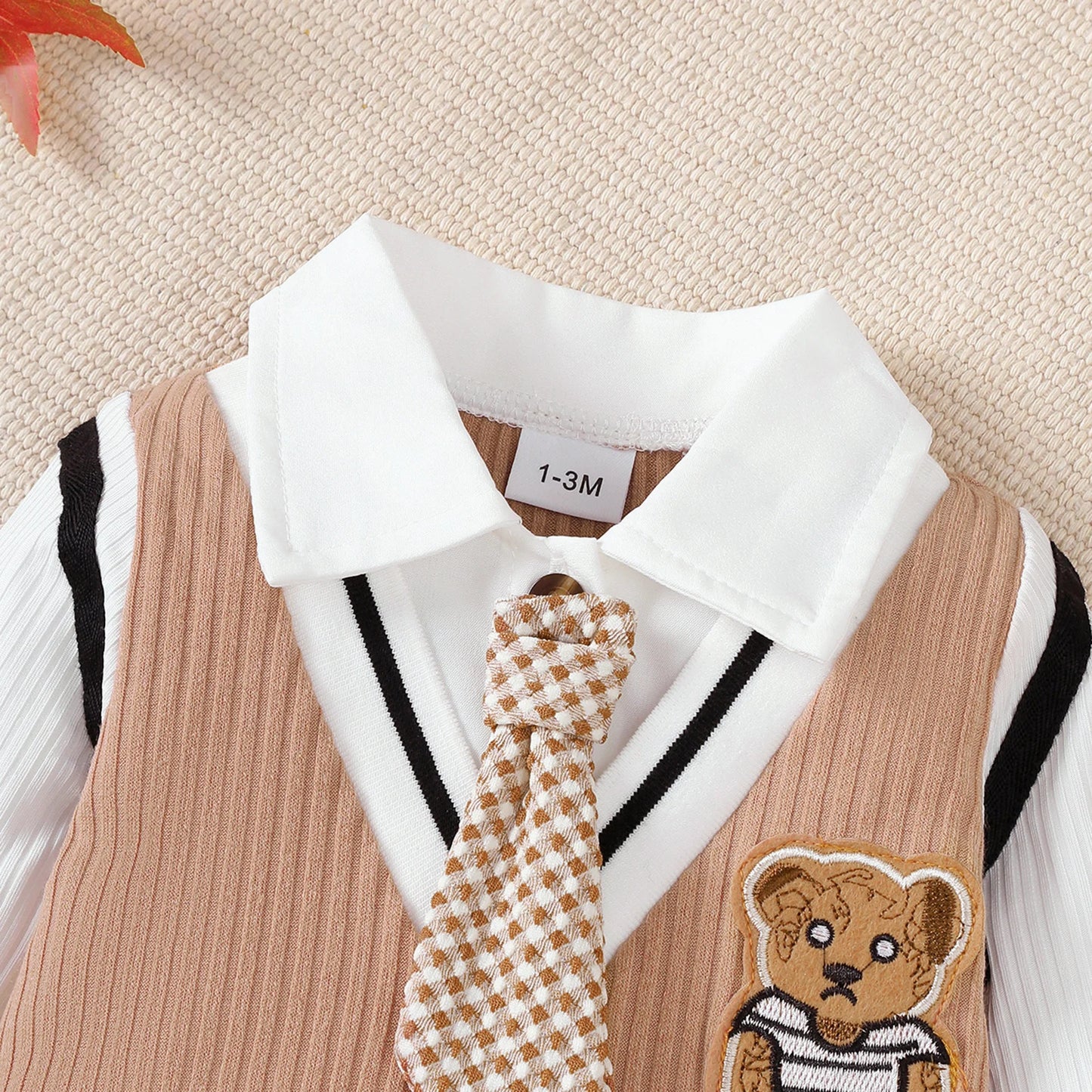 Baby boy Small Gentleman Jumpsuit Cartoon Teddy Bear Long sleeves Jumpsuit