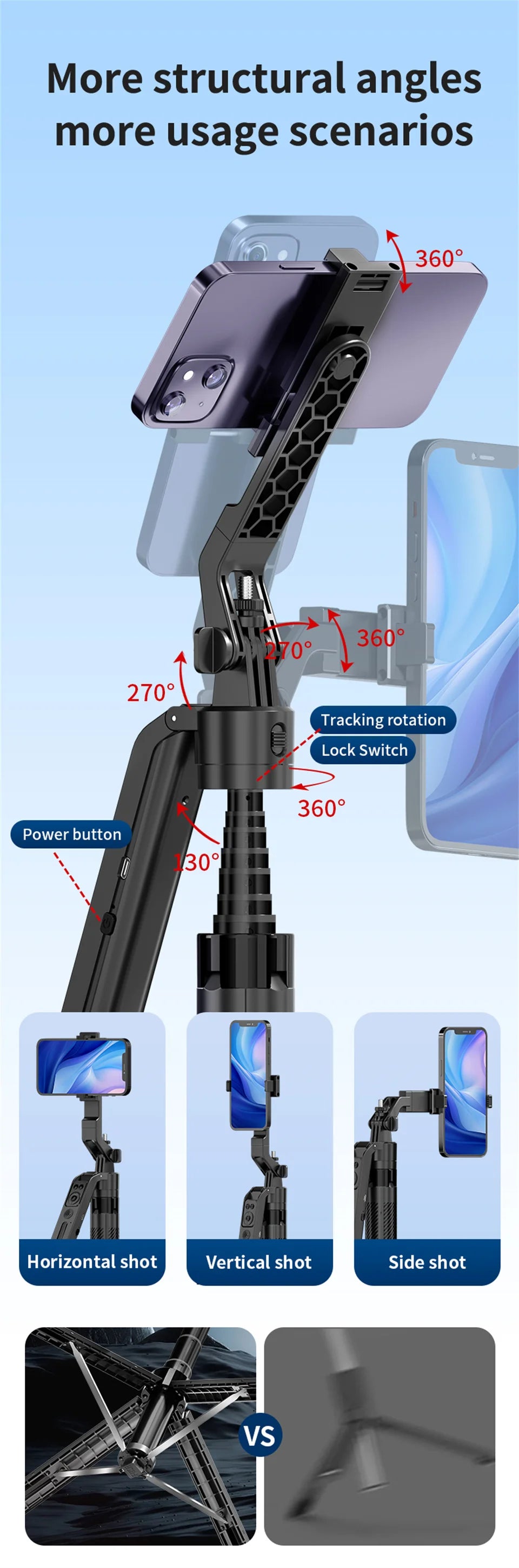 COOL DIER C12 AI Tracking gimbal Trípode Estabilizador de cardán Palo selfi inalámbrico plegable