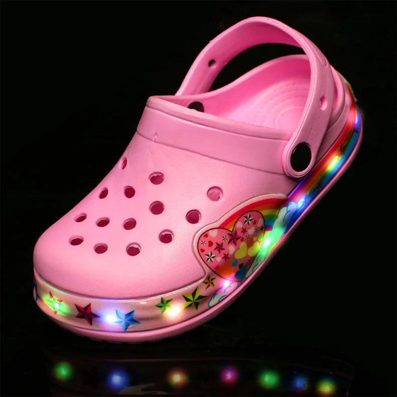 Summer Children Hole Sandals LED Lighted Flashing Light Shoes Boys Girls