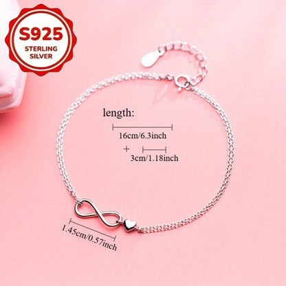 2pcs S925 Sterling Silvery Infinity Symbol Bracelets