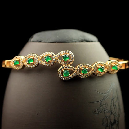 1pc 925 Silver Inlaid Natural Stone Grade A Ice Seed Full Green Women's Jewelry