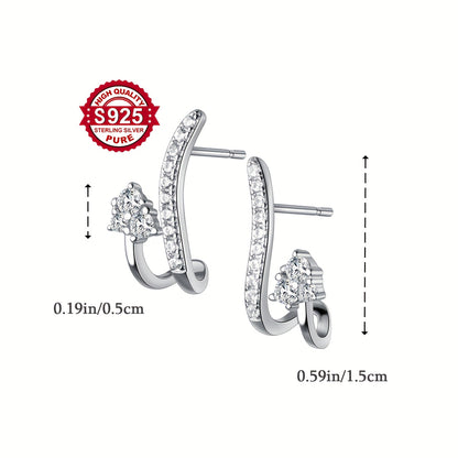 Pair, S925 Silver, Long and Short Line Earrings, Retro Sweet Elegant Ear Ornaments