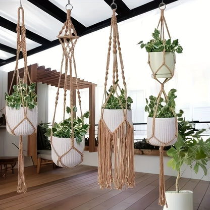 5 Pack Macrame Plant Hangers - Handwoven Bohemian Style