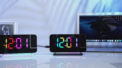 FM Radio 180° Projection Alarm Clock RGB With RGB Night Light 6 Levels Brightness
